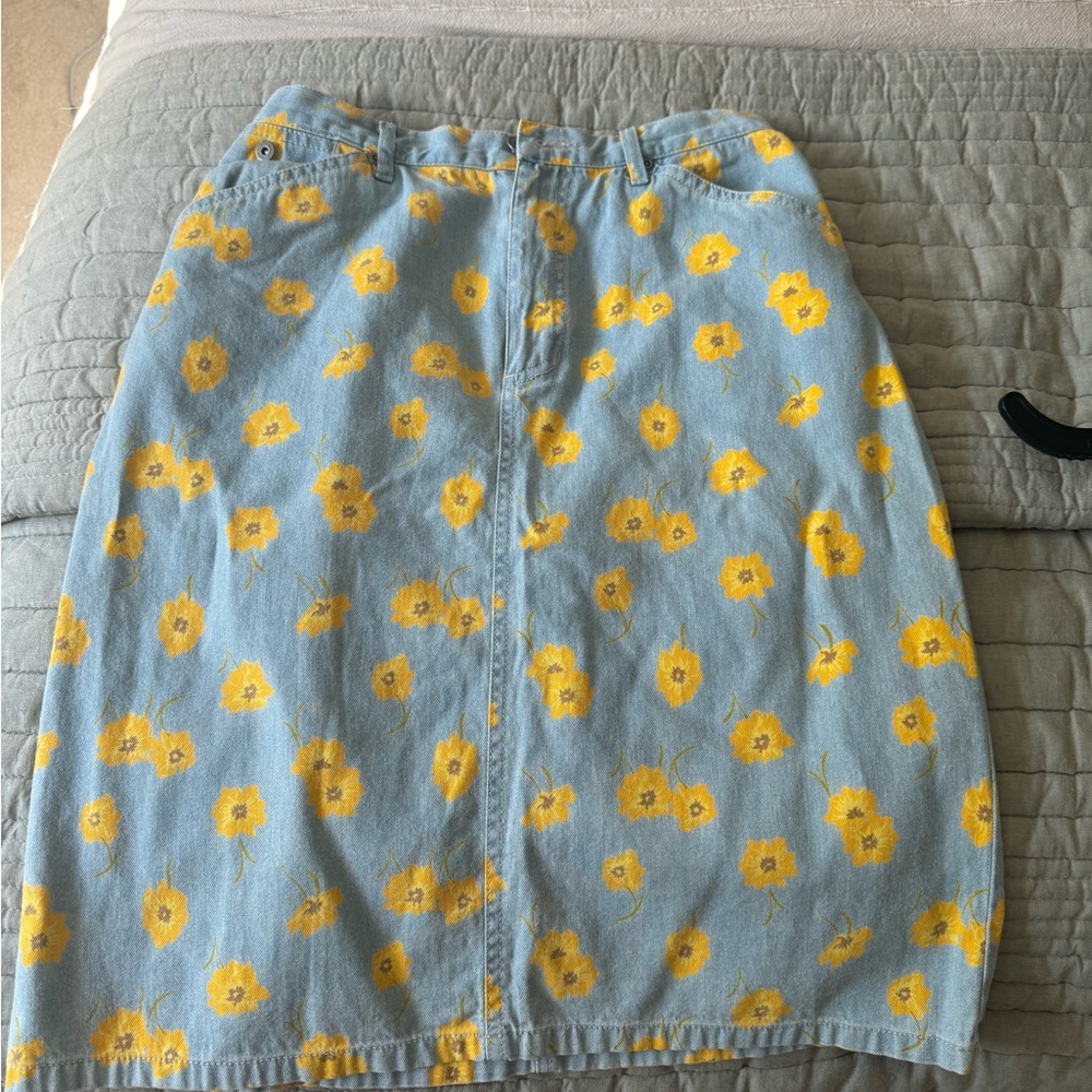 Vintage Demin Skirt with Yellow Flowers